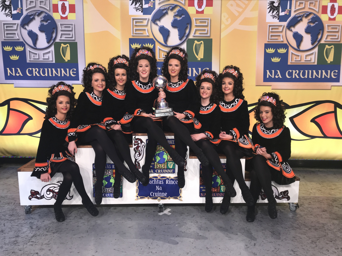 The Céim Óir senior céilí team with their trophy at the World Championships